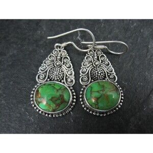 Green Mohave Turquoise Earrings Sterling Silver